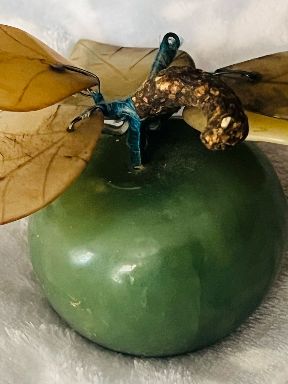 Decorative Green Apple Accent with Brown Leaf Stem